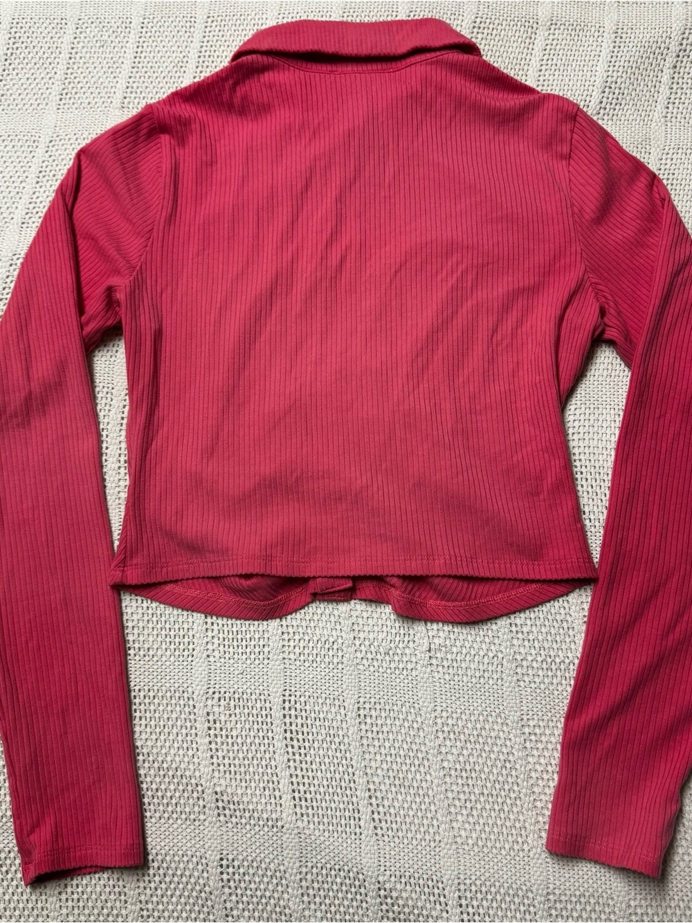 Reformation Pink Ribbed Ruched Button-Up Crop Top - Picture 3 of 5